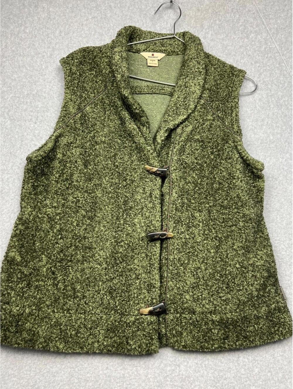 Woolrich Fleece Teddie Toggle Vest Womens Large Gannycore Simple Casual Green